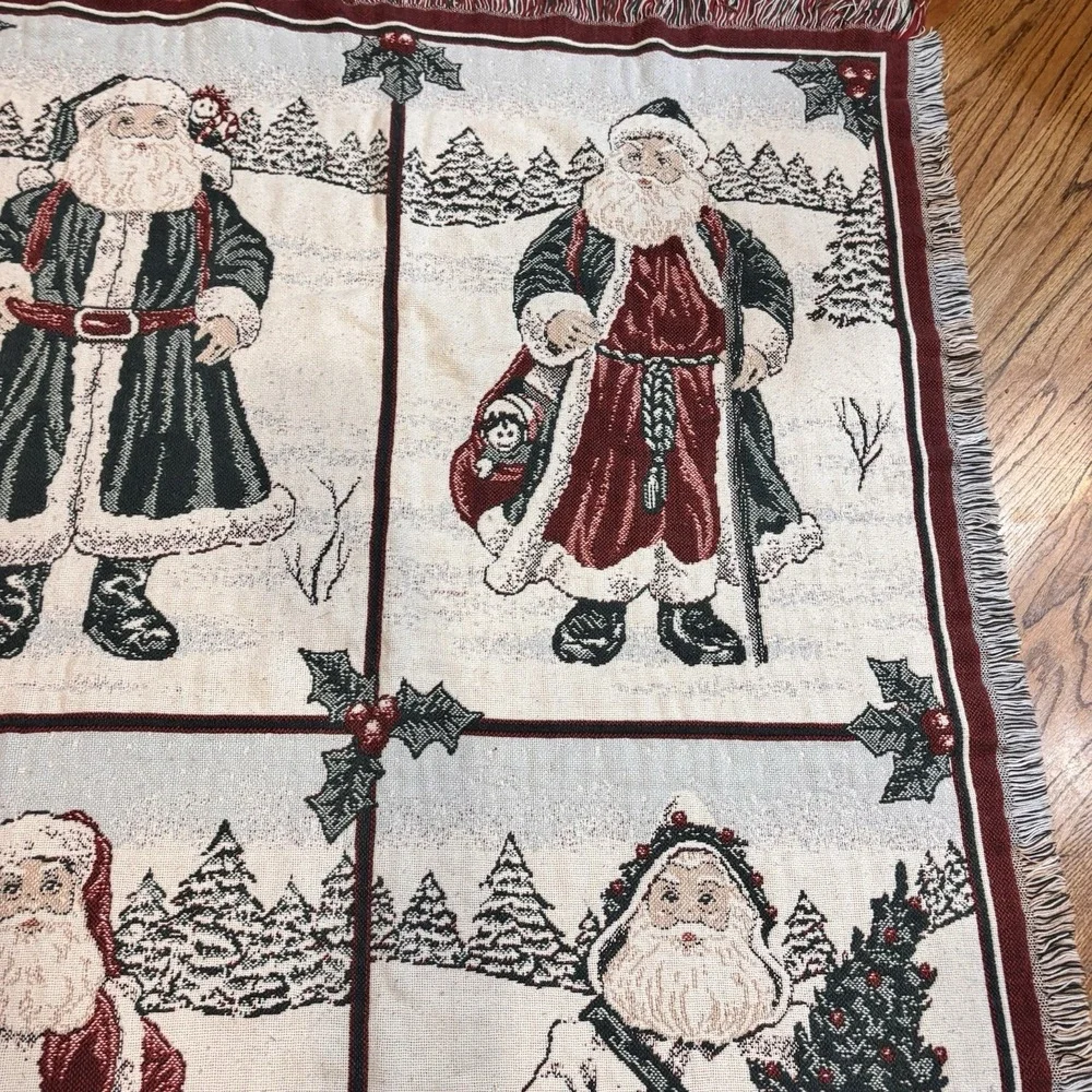 Goodwin Weavers Vintage Santa‎ Woven Afghan Throw Blanket Christmas Fringe Throw